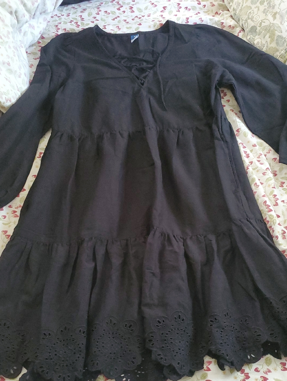 Old Navy Black Lace-Up Tiered Eyelet Dress